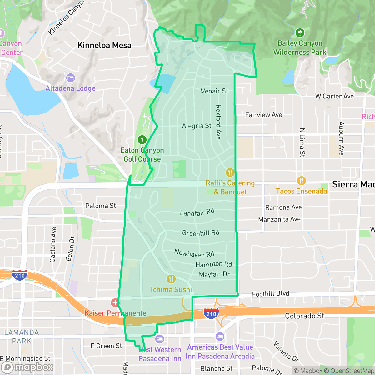 Map showing the location of North East, Pasadena, CA