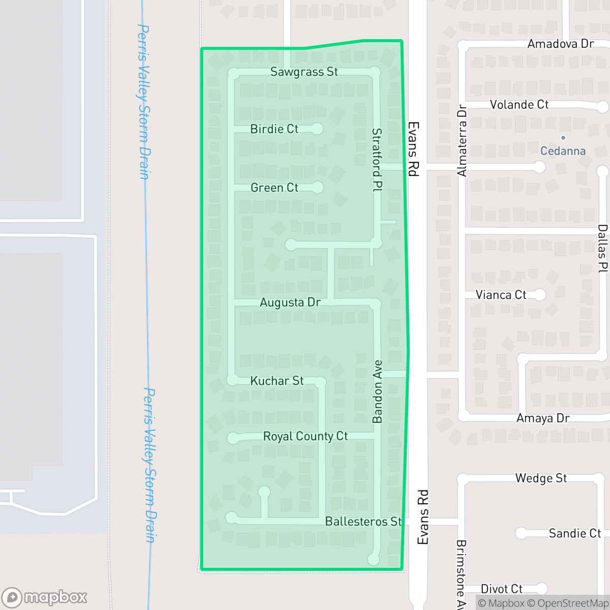 Map showing the location of Stratford Place, Perris, CA