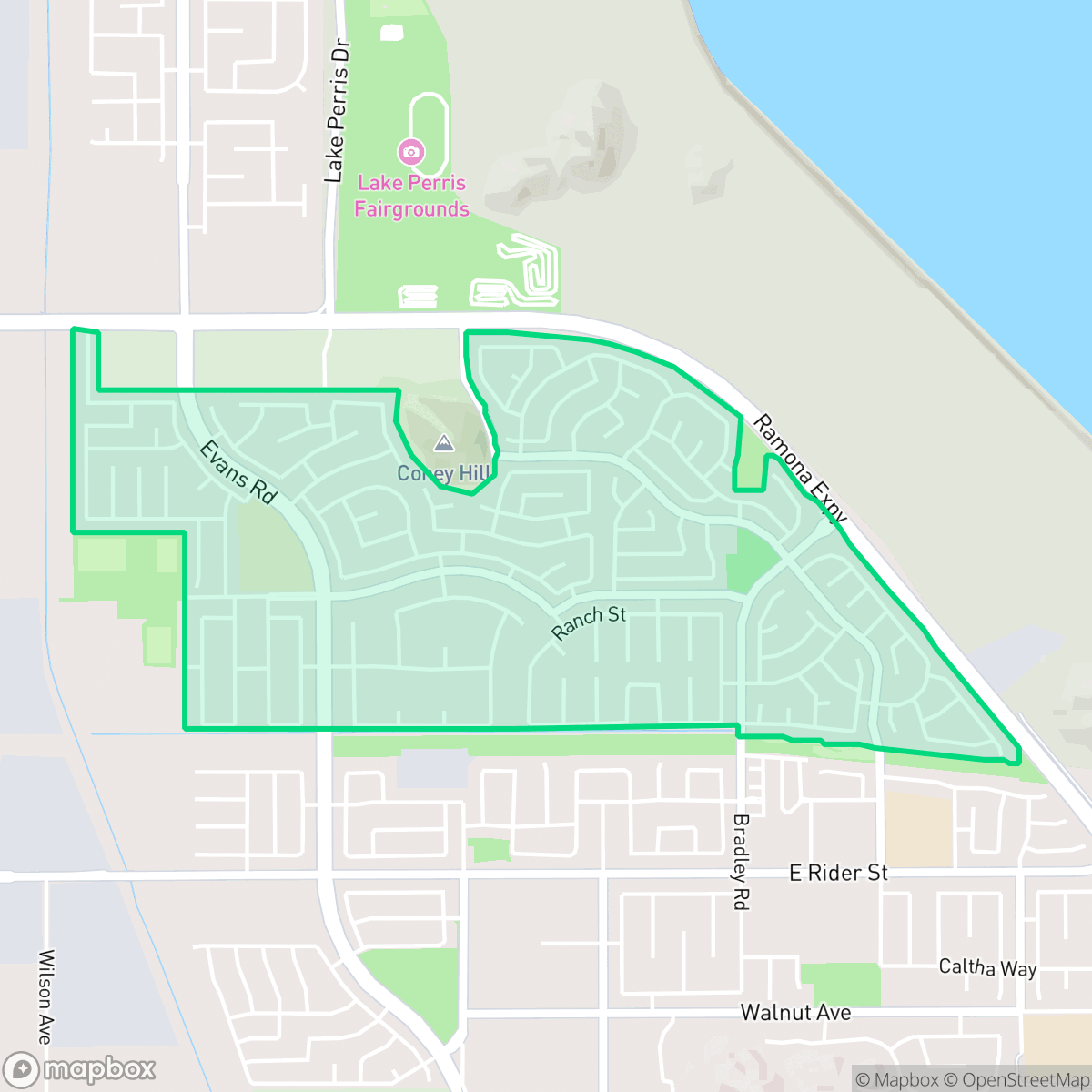Map showing the location of Villages of Avalon, Perris, CA
