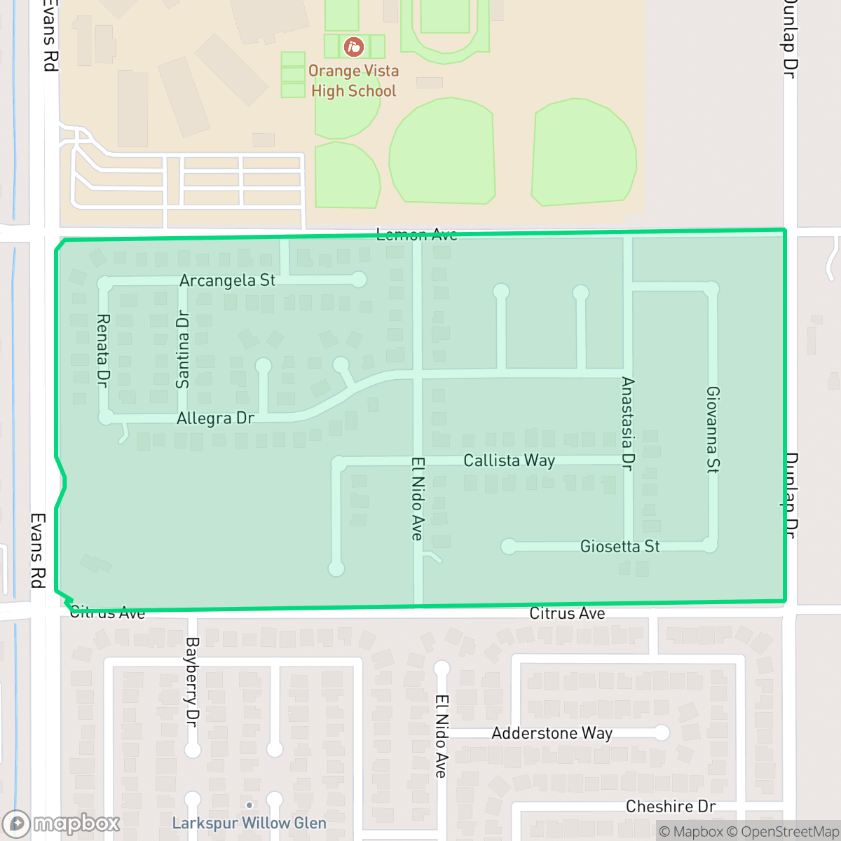 Map showing the location of Willowbend, Perris, CA