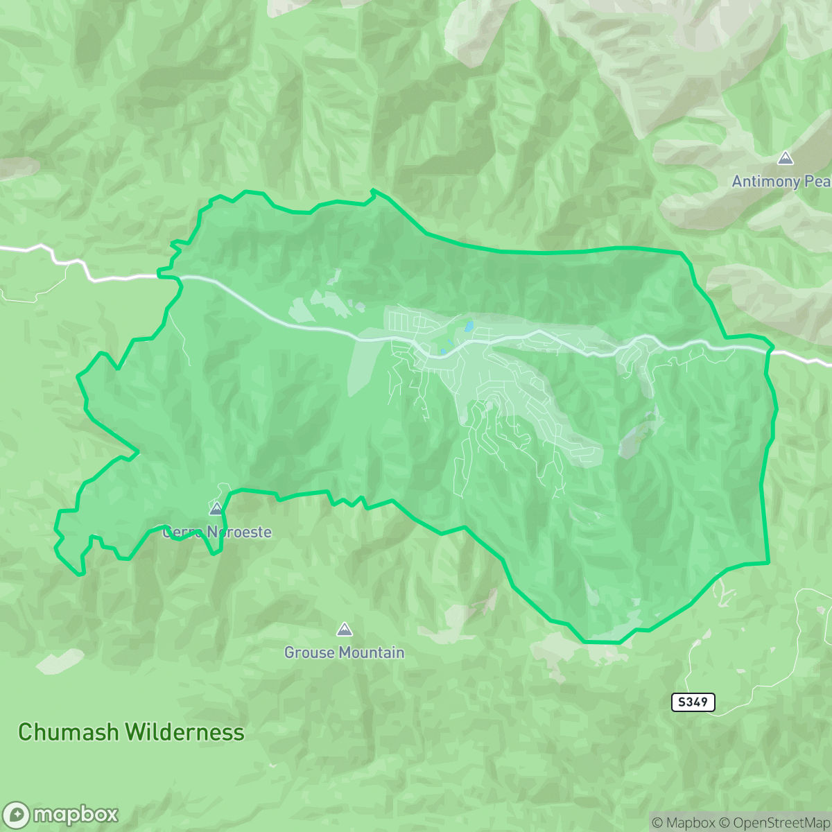 Map showing the location of Pine Mountain Club, CA — coverage area