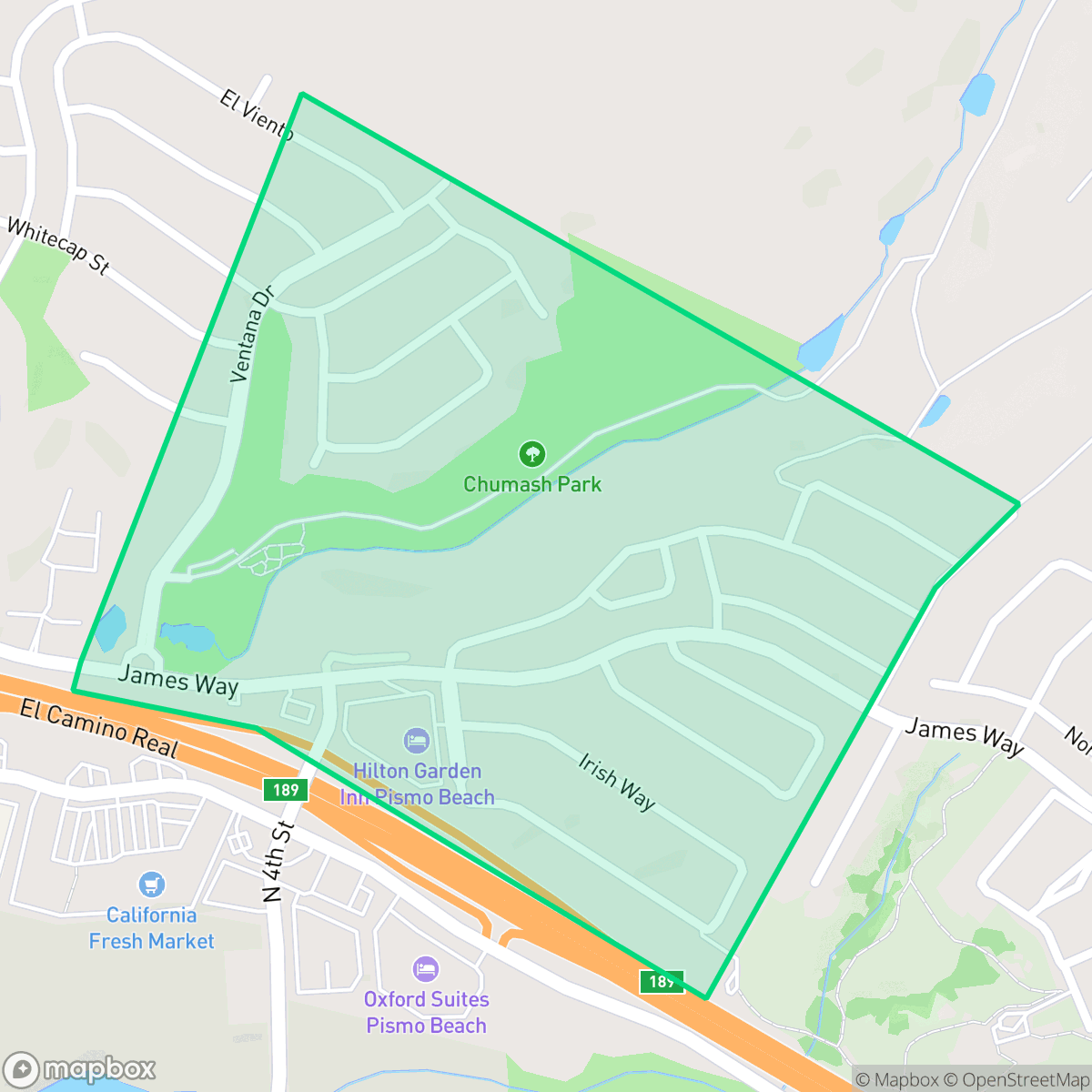 Map showing the location of Pismo Oaks, Pismo Beach, CA