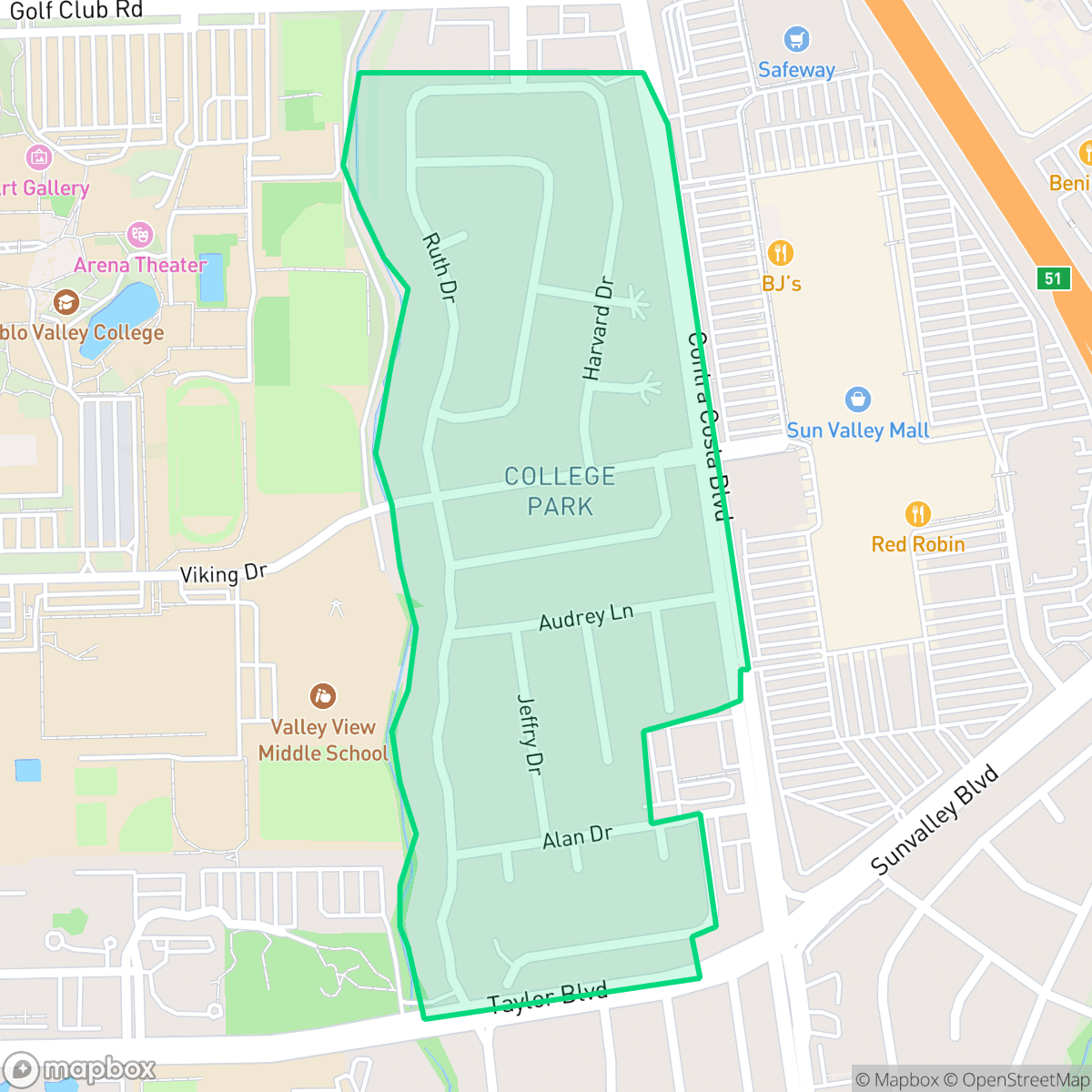 Map showing the location of College Park, Pleasant Hill, CA