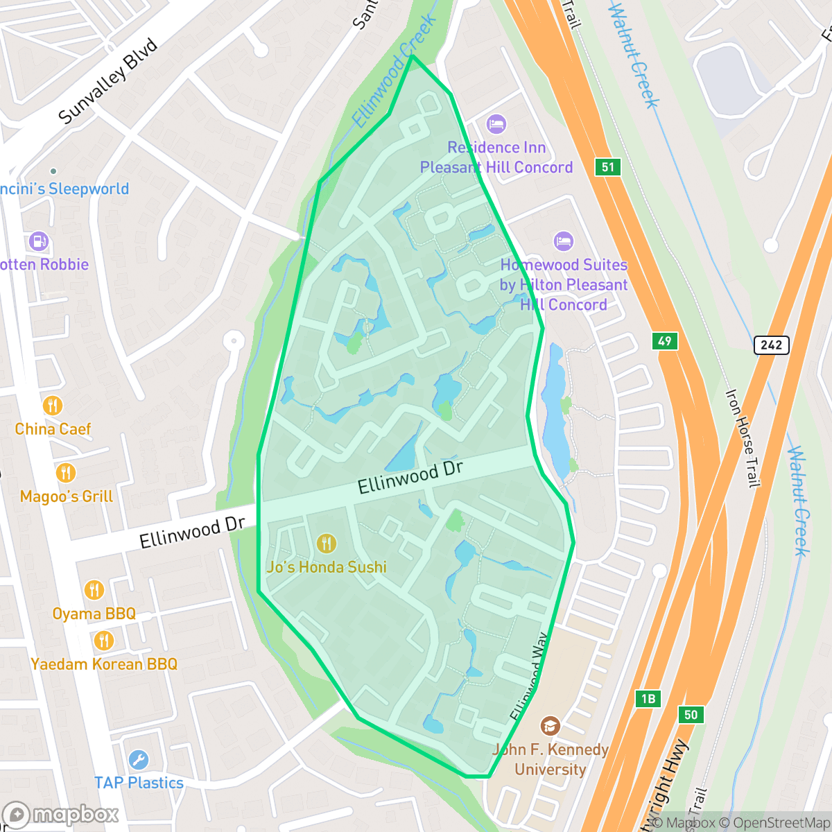 Map showing the location of Ellinwood, Pleasant Hill, CA