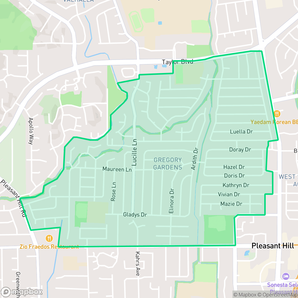 Map showing the location of Gregory Gardens, Pleasant Hill, CA