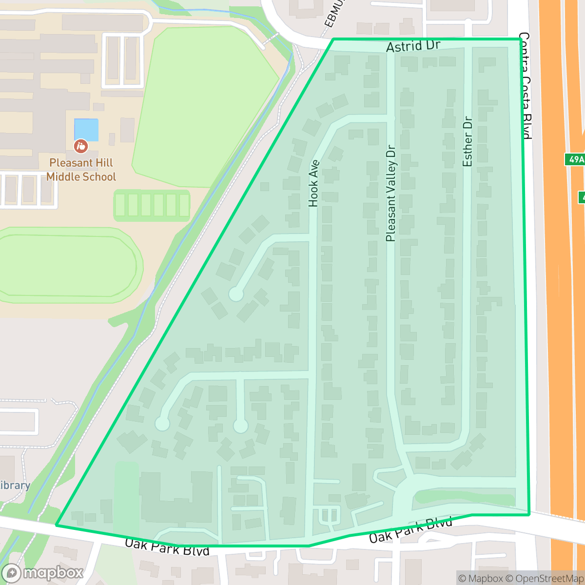 Map showing the location of Pleasant Valley, Pleasant Hill, CA