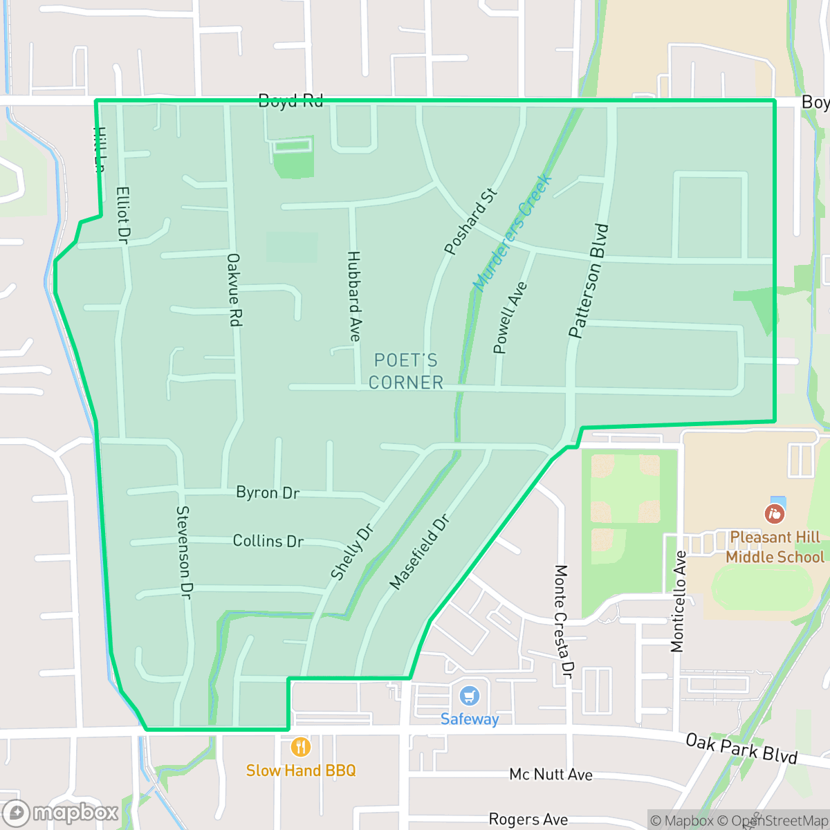 Map showing the location of Poets Corner, Pleasant Hill, CA