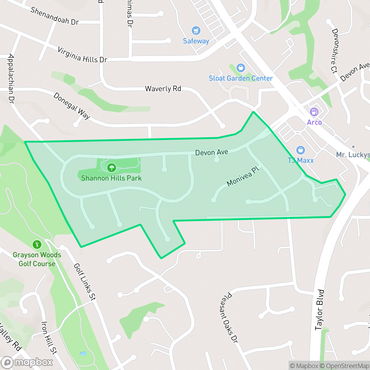 Map showing the location of Shannon Hills, Pleasant Hill, CA