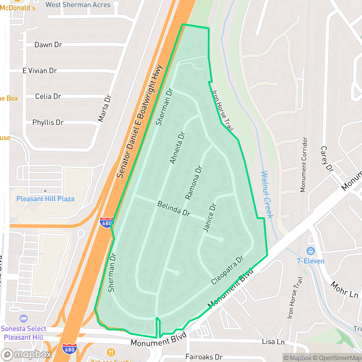 Map showing the location of Sherman Acres, Pleasant Hill, CA
