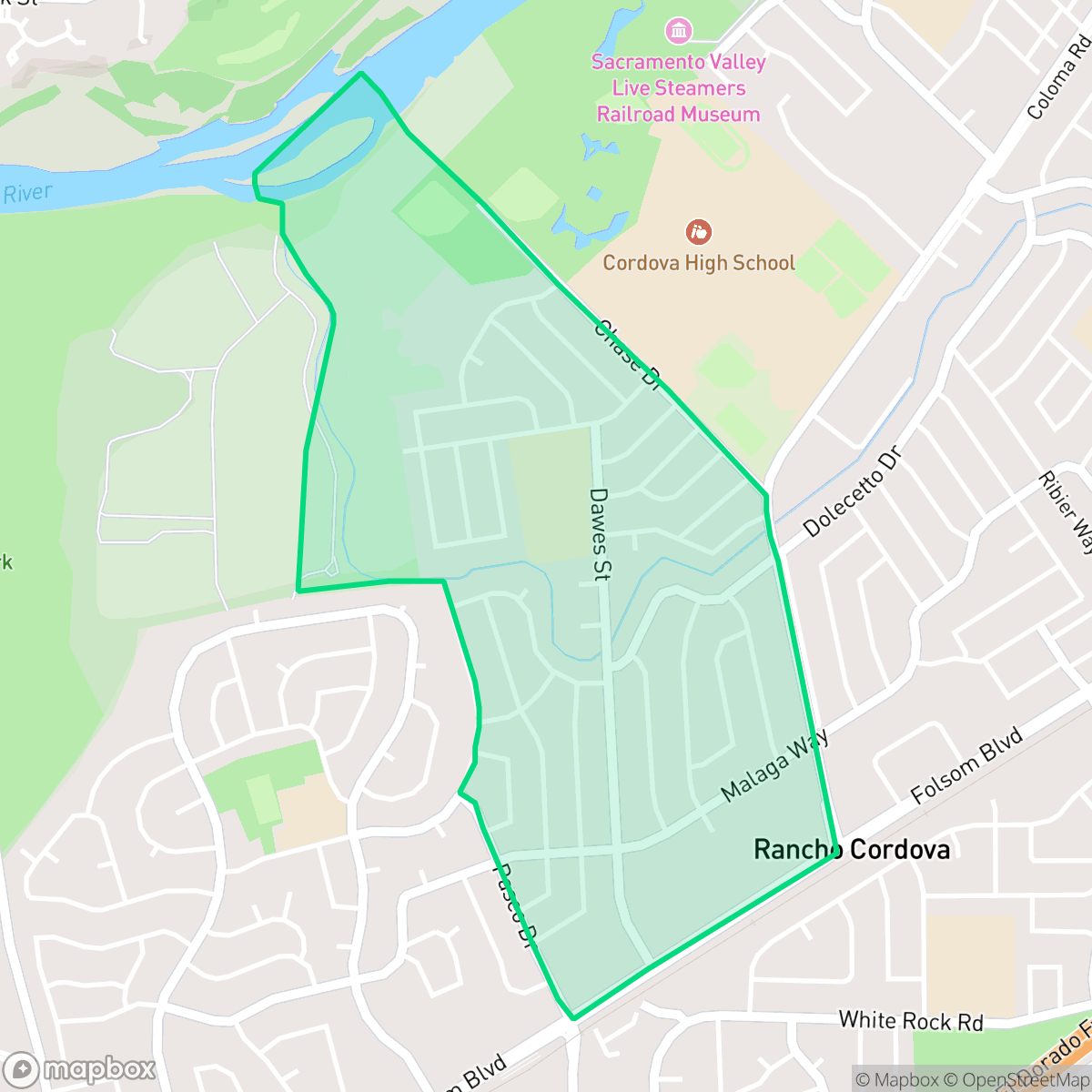 Map showing the location of Cordova Gardens, Rancho Cordova, CA