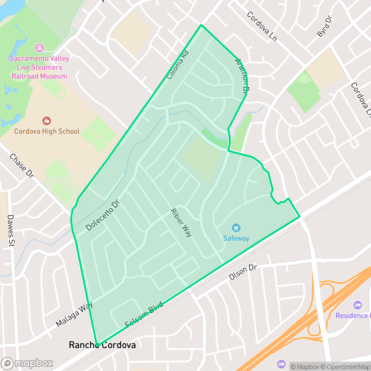 Map showing the location of Cordova Vineyards, Rancho Cordova, CA