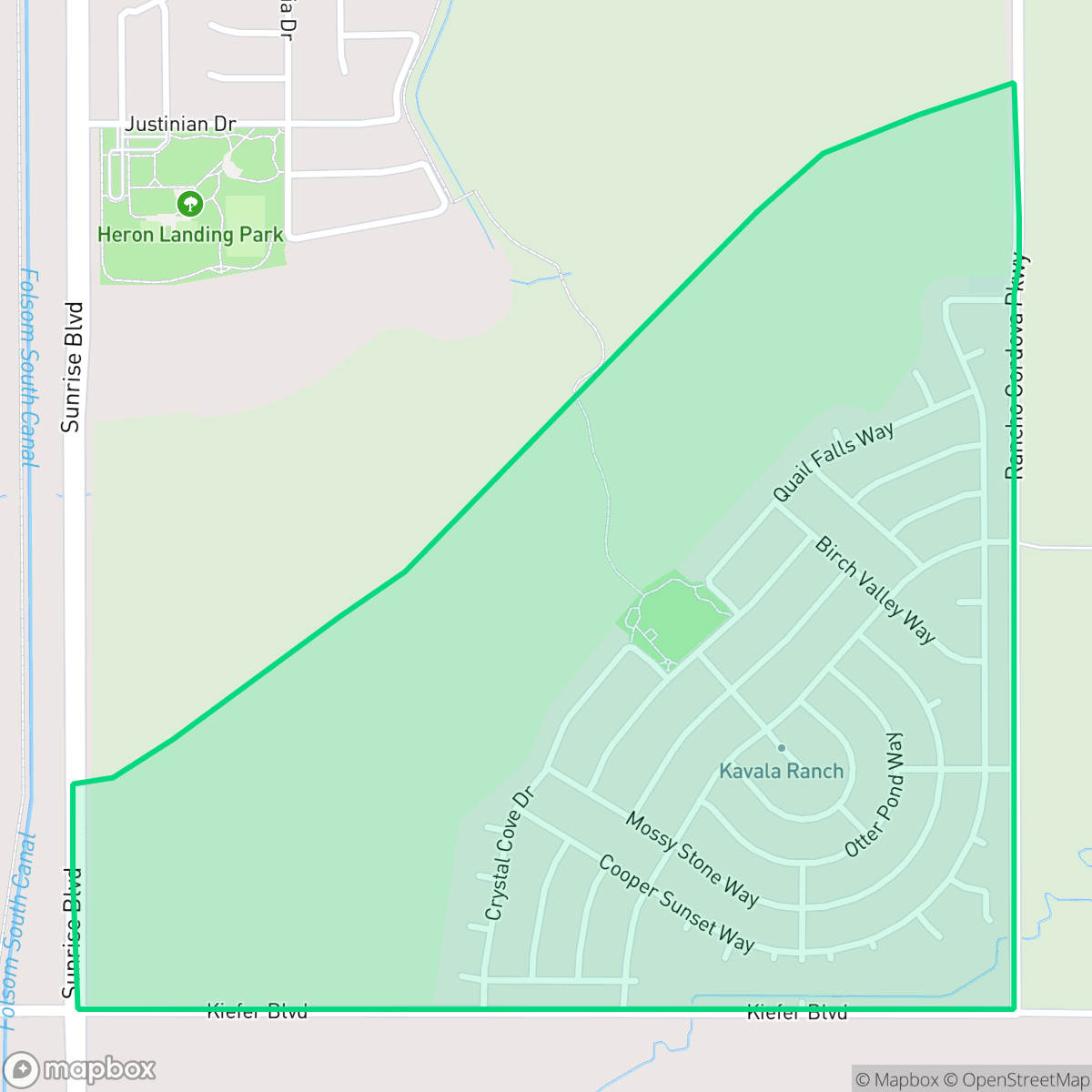 Map showing the location of Kavalia Ranch, Rancho Cordova, CA
