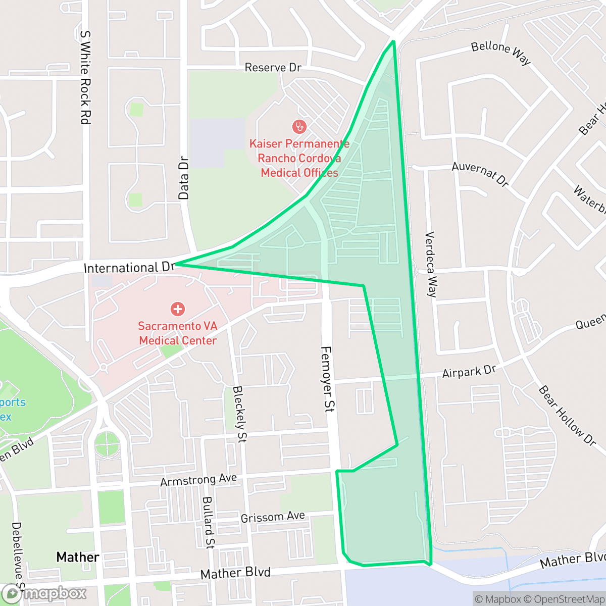 Map showing the location of Mather Business, Rancho Cordova, CA
