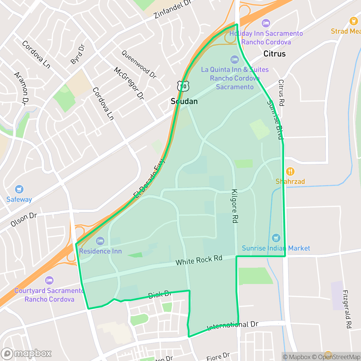 Map showing the location of Prospect Park, Rancho Cordova, CA