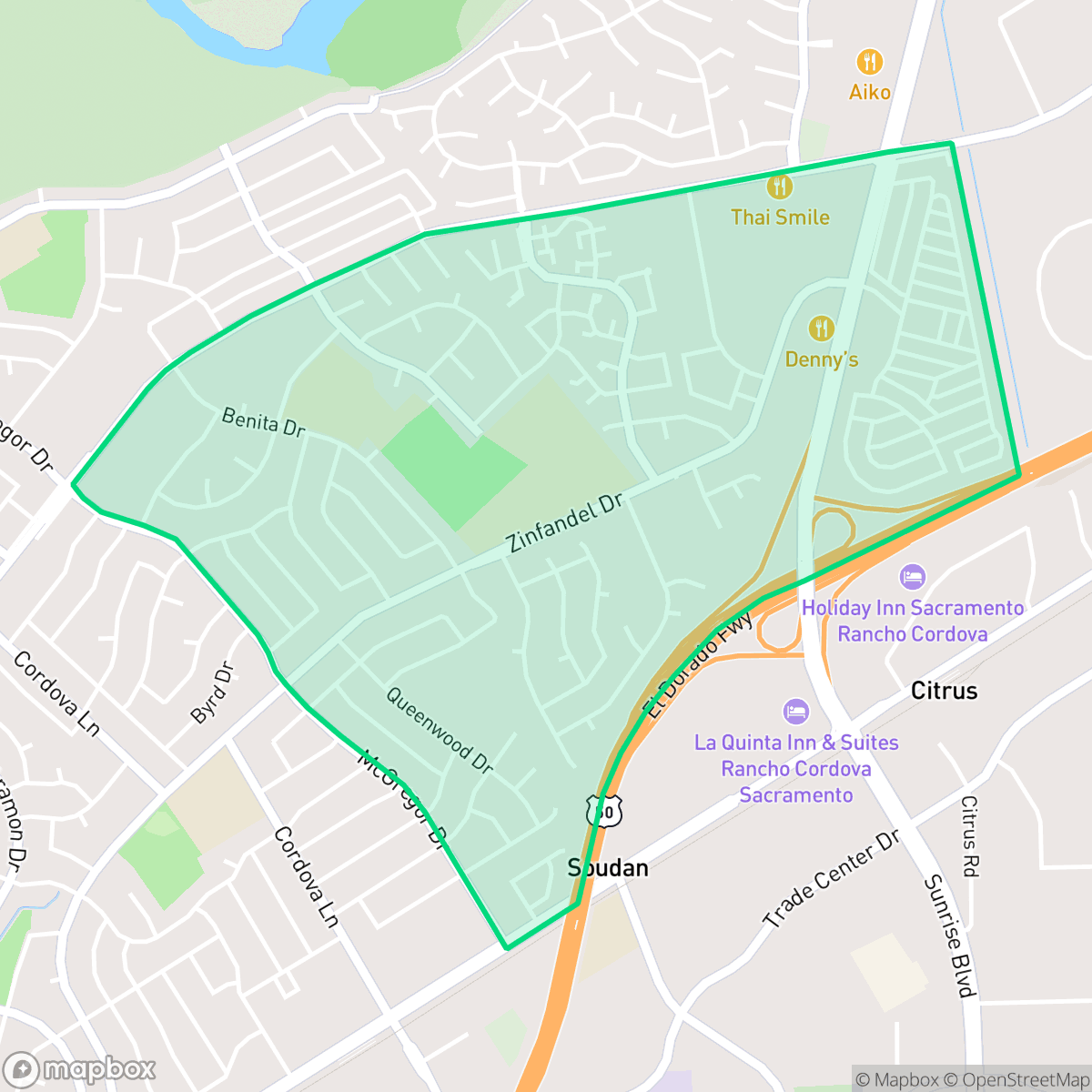 Map showing the location of Walnut Wood, Rancho Cordova, CA