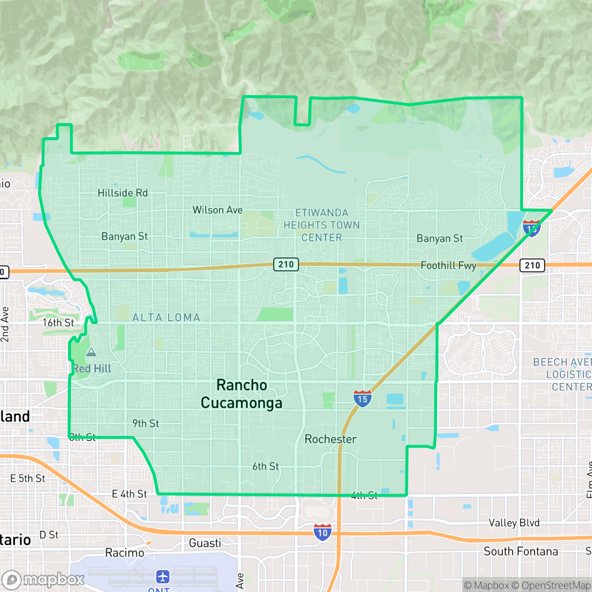 Map showing the location of Rancho Cucamonga, CA — coverage area
