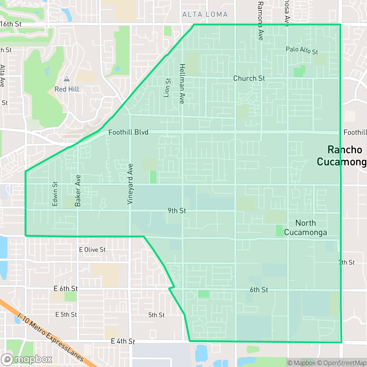 Map showing the location of Cucamonga, Rancho Cucamonga, CA