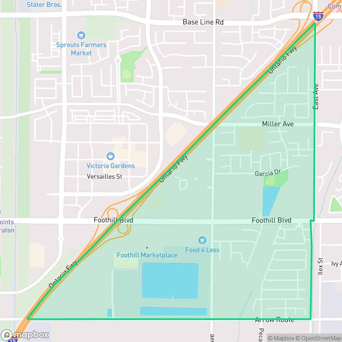 Map showing the location of Eastside, Rancho Cucamonga, CA