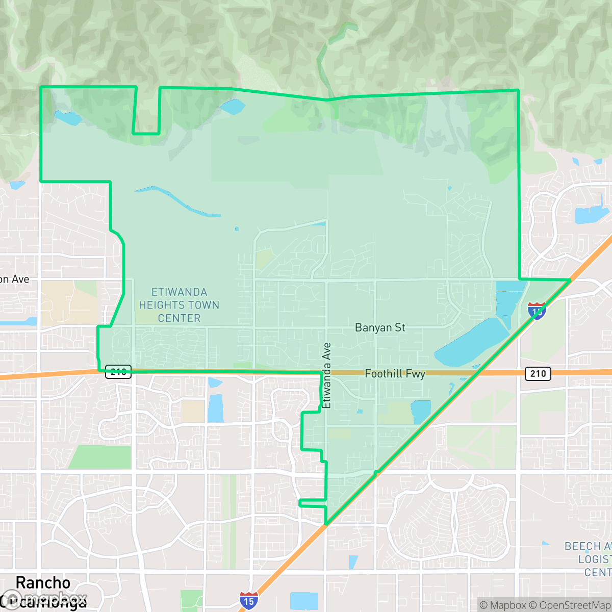 Map showing the location of Etiwanda, Rancho Cucamonga, CA