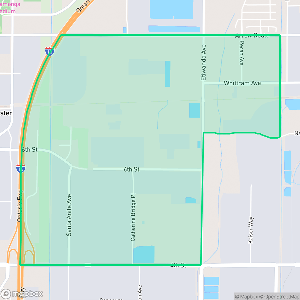 Map showing the location of Southeast, Rancho Cucamonga, CA