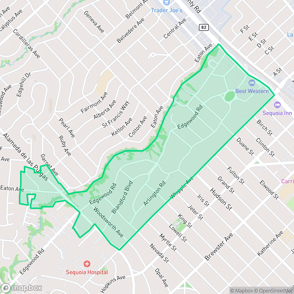 Map showing the location of Arlington, Redwood City, CA