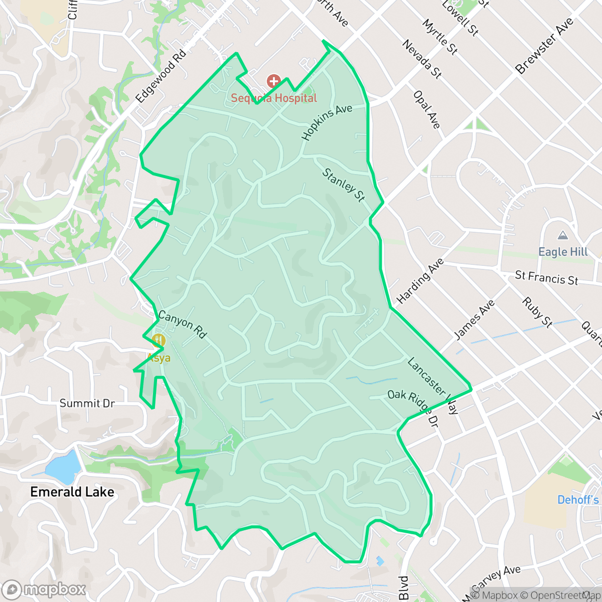 Map showing the location of Canyon, Redwood City, CA