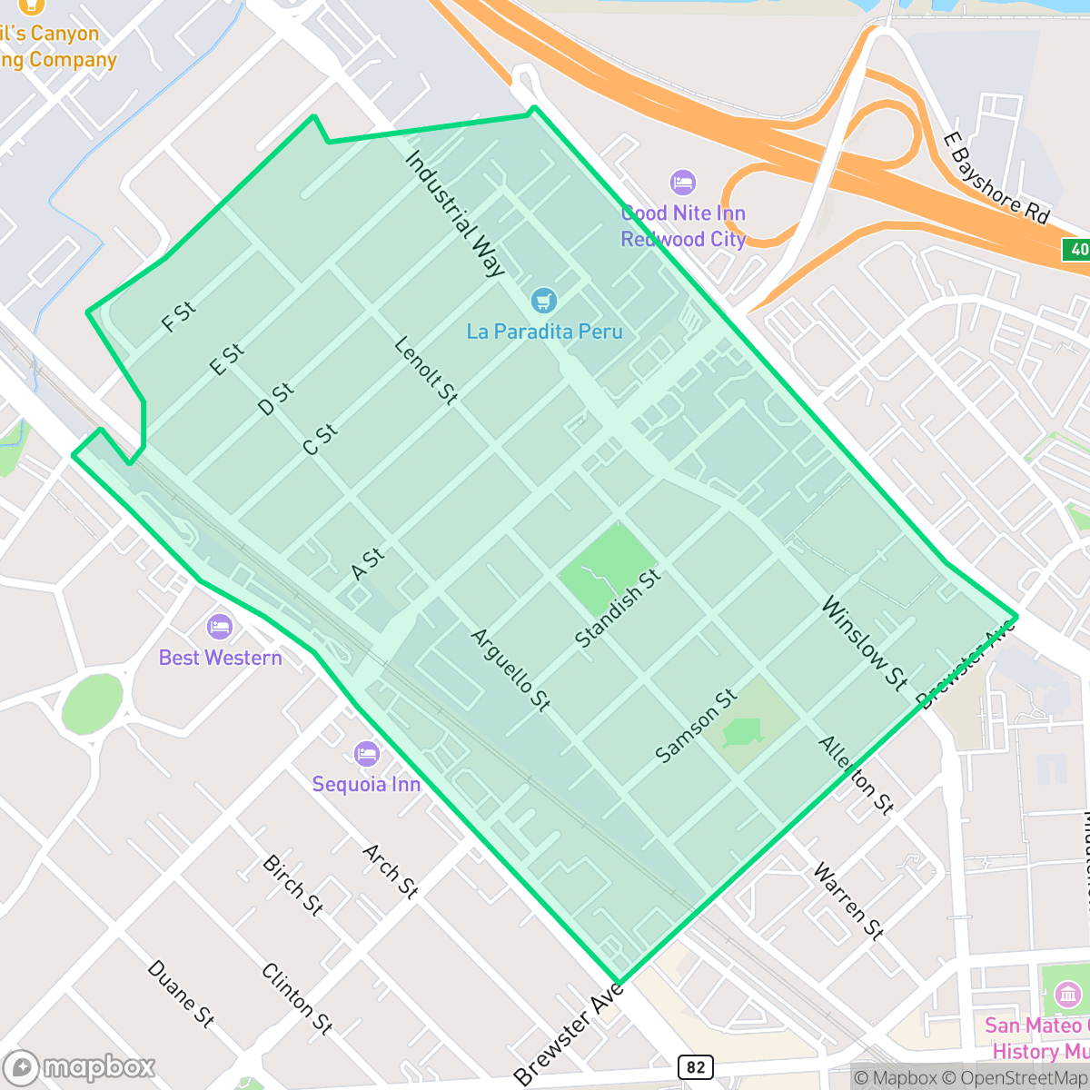 Map showing the location of Centennial, Redwood City, CA
