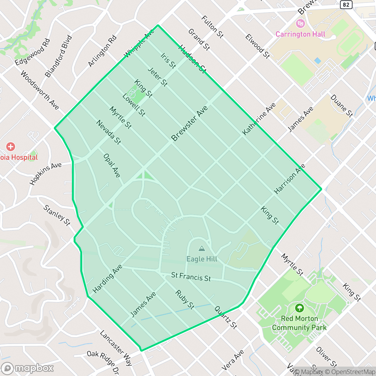 Map showing the location of Eagle Hill, Redwood City, CA