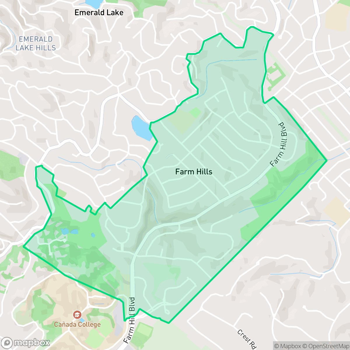 Map showing the location of Farm Hill, Redwood City, CA