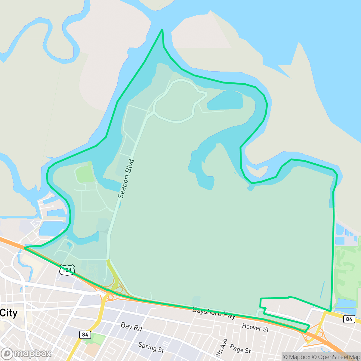 Map showing the location of Harbor, Redwood City, CA