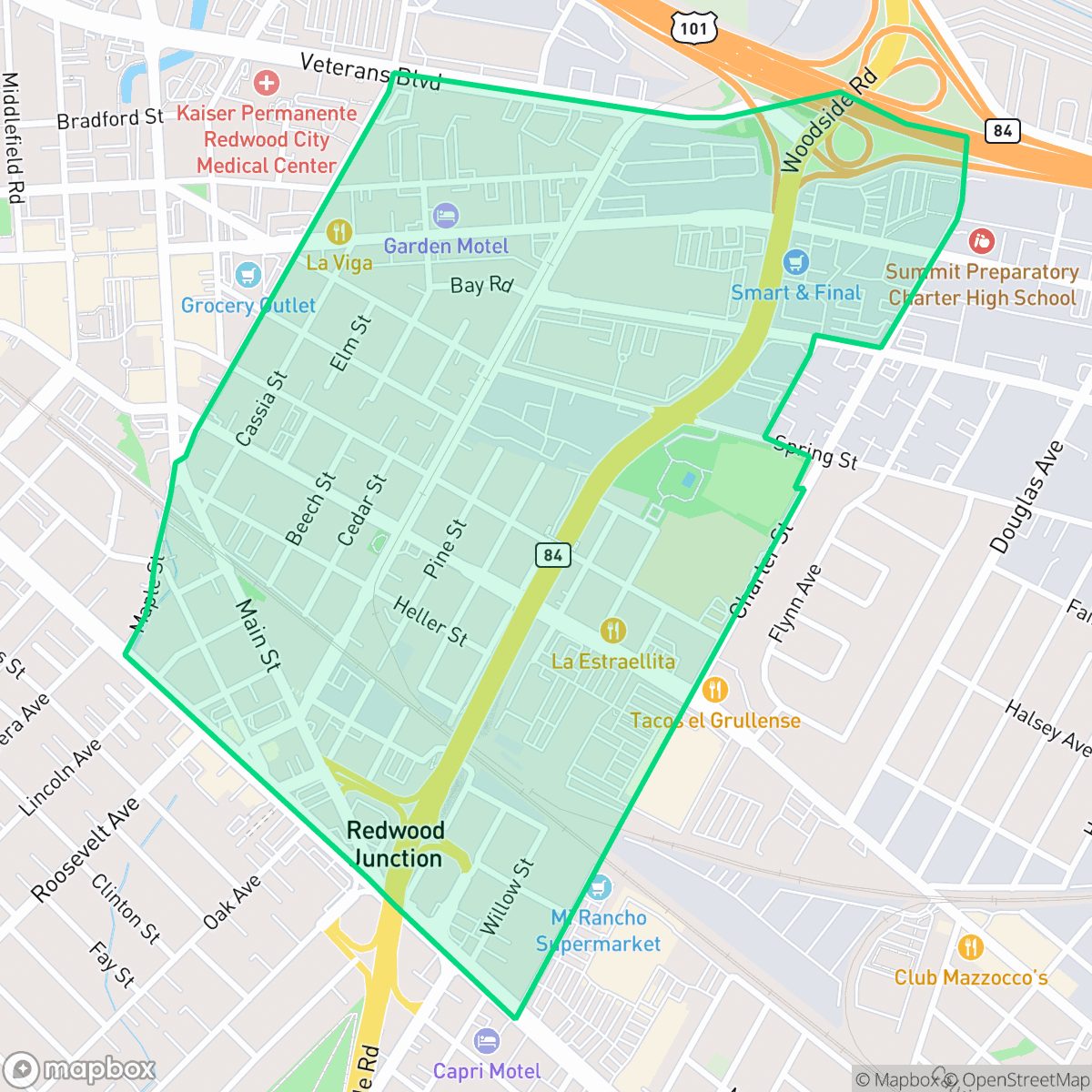 Map showing the location of Middlefield, Redwood City, CA
