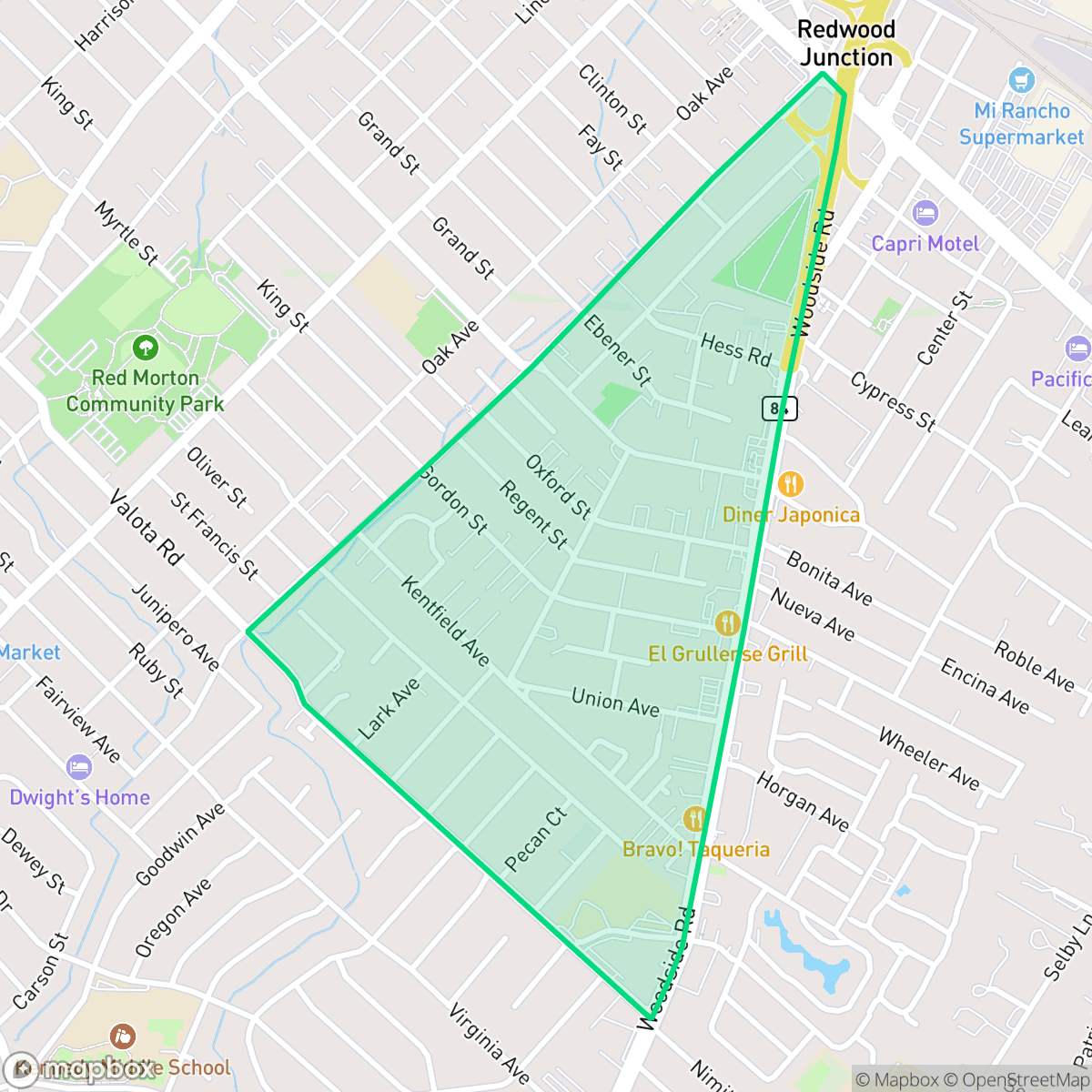 Map showing the location of Palm, Redwood City, CA