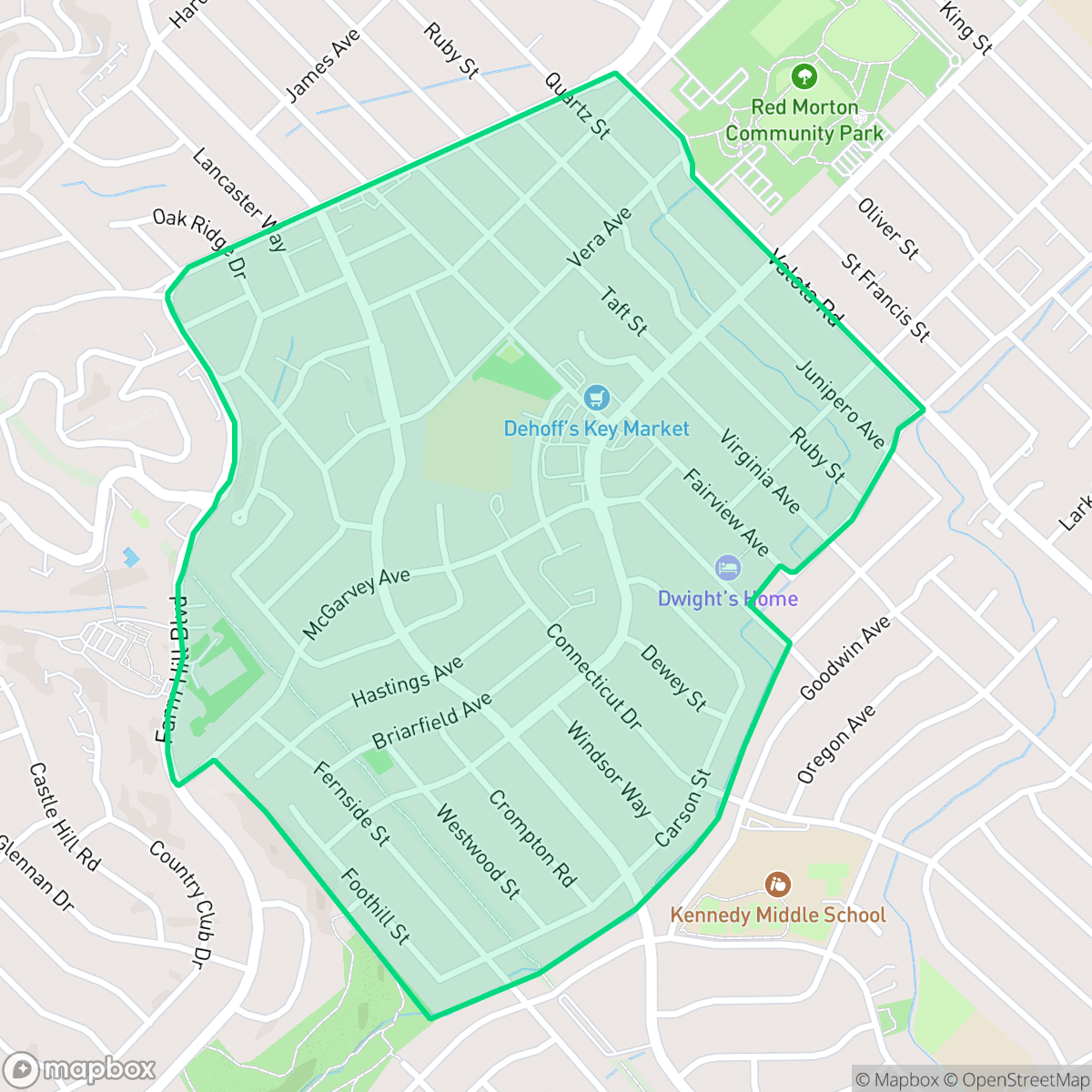 Map showing the location of Roosevelt, Redwood City, CA