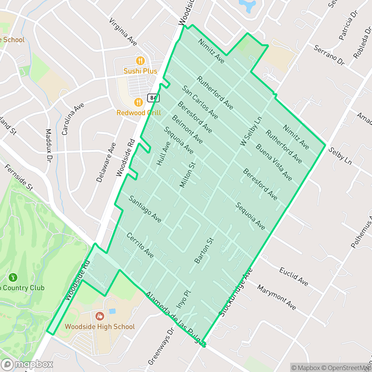 Map showing the location of Sequoia Tract, Redwood City, CA