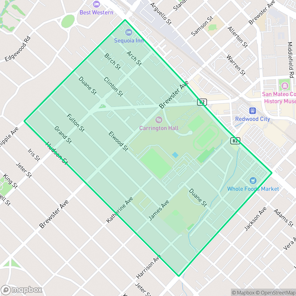 Map showing the location of Sequoia, Redwood City, CA
