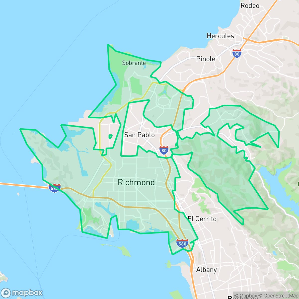Map showing the location of Richmond, CA — coverage area