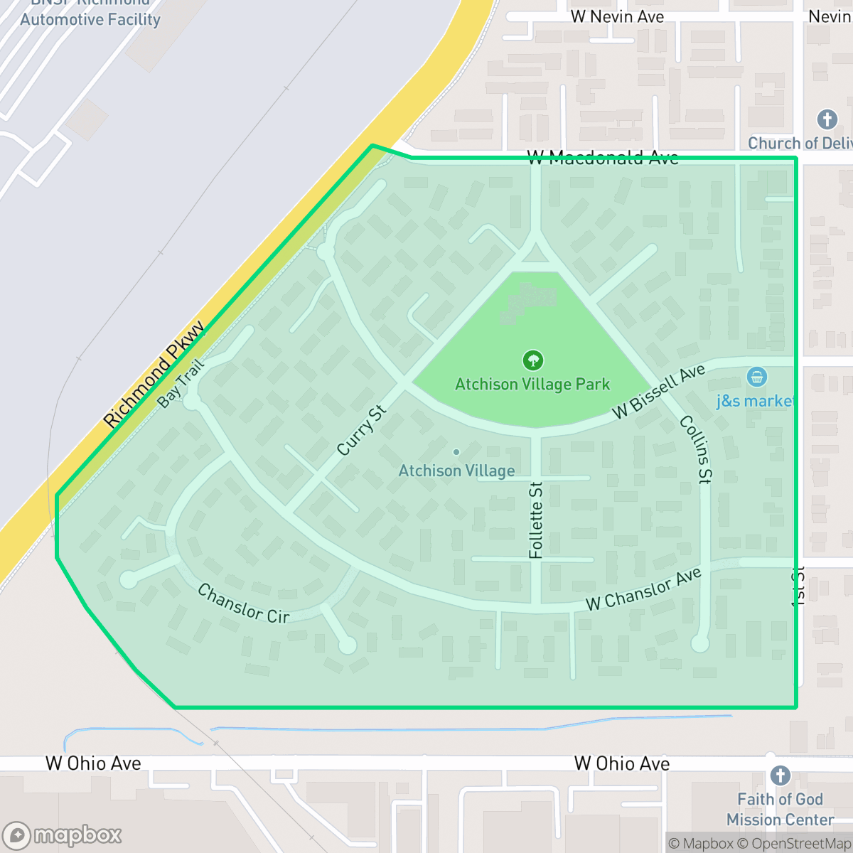 Map showing the location of Atchison Village, Richmond, CA