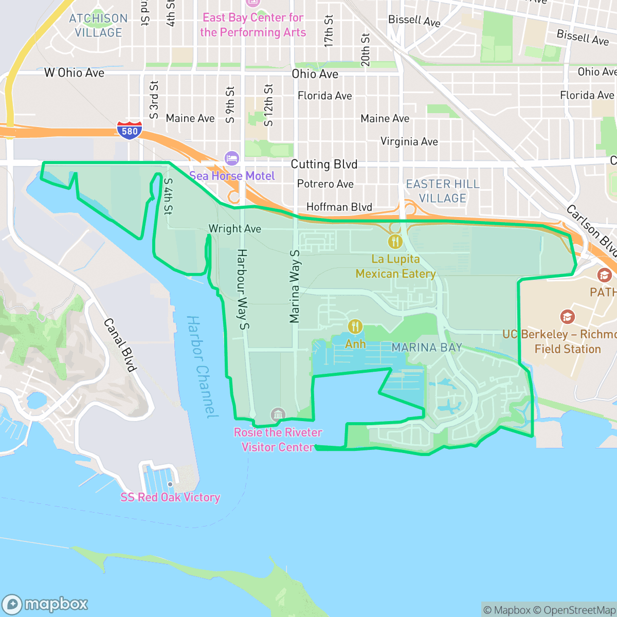 Map showing the location of Marina Bay, Richmond, CA