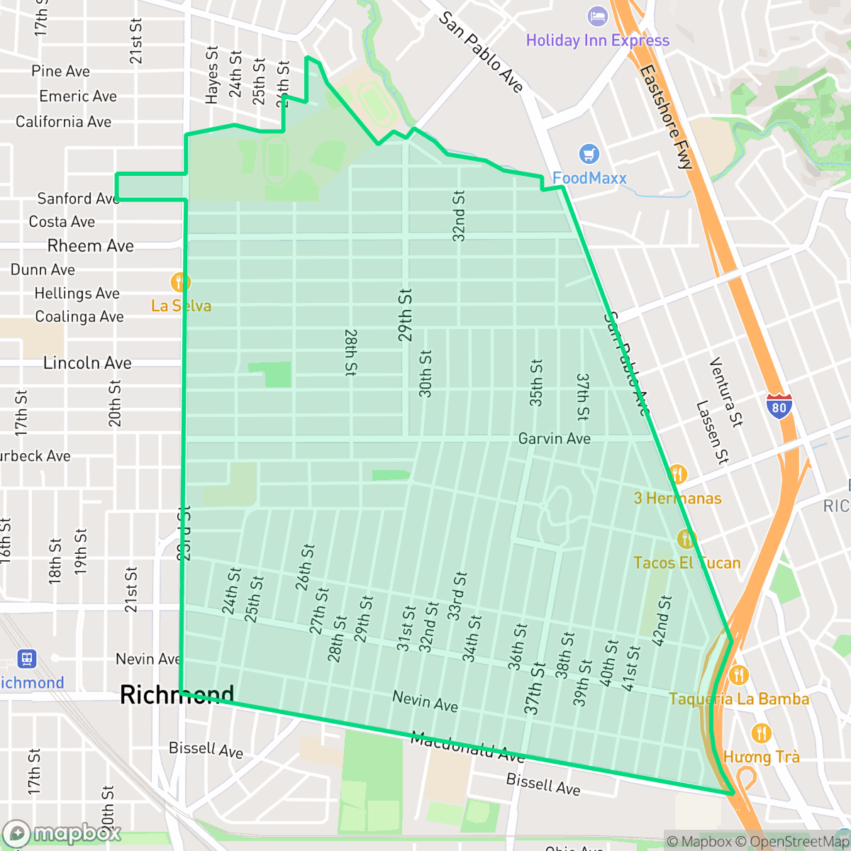 Map showing the location of North and East, Richmond, CA