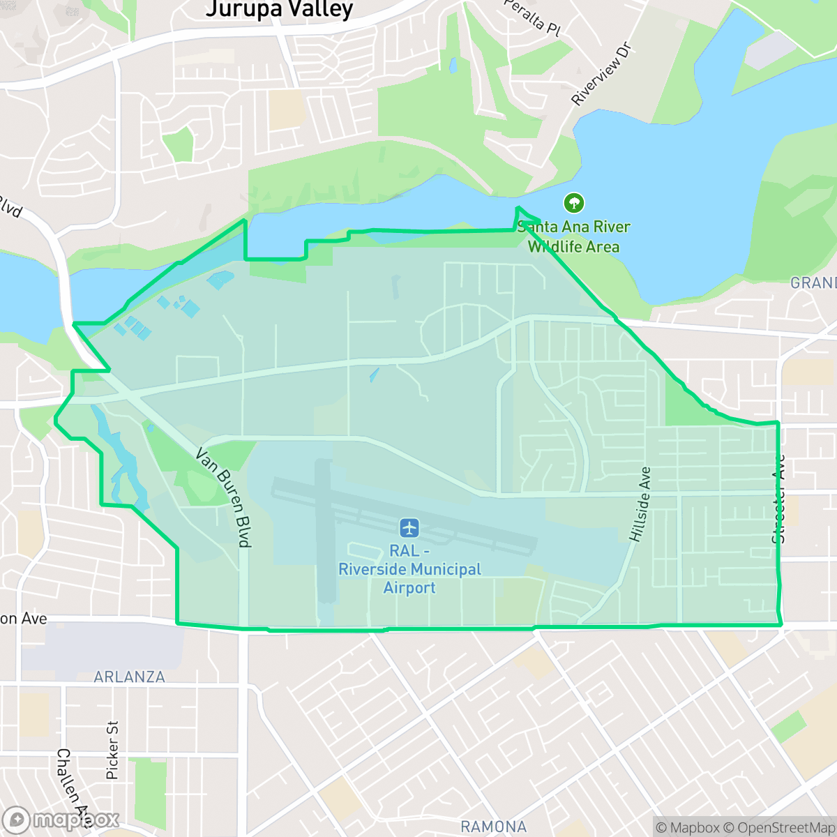 Map showing the location of Airport, Riverside, CA