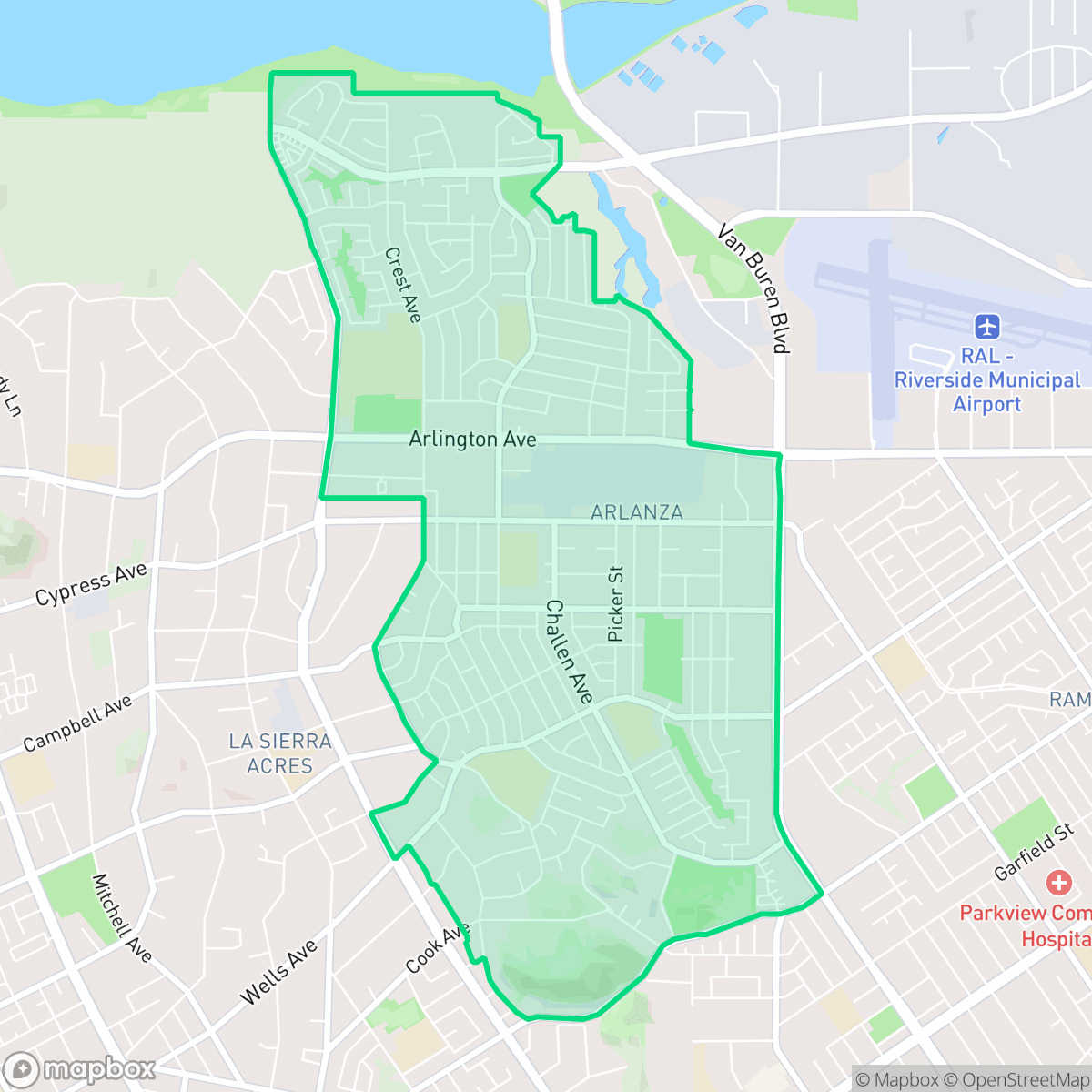 Map showing the location of Arlanza, Riverside, CA