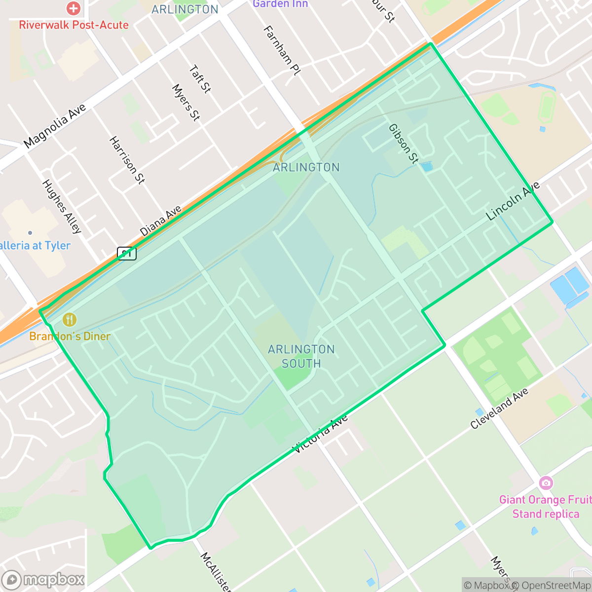 Map showing the location of Arlington South, Riverside, CA