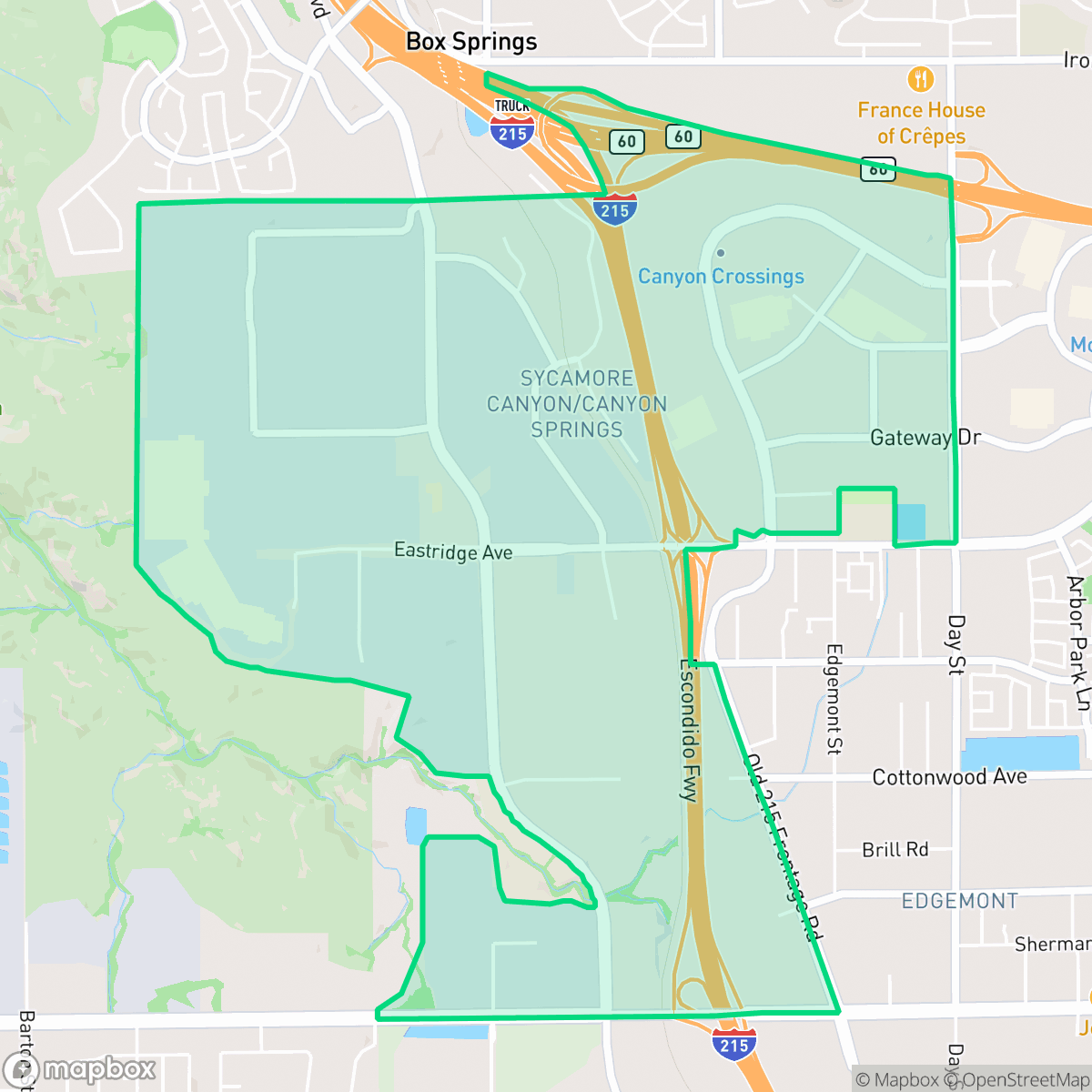 Map showing the location of Canyon Springs, Riverside, CA