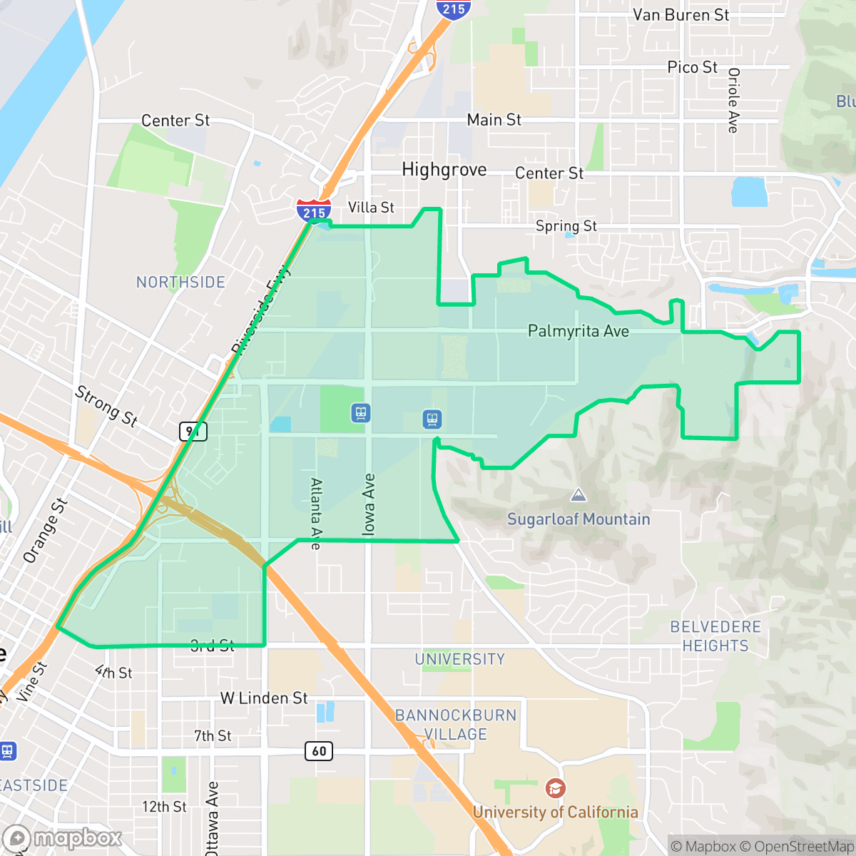 Map showing the location of Hunter Industrial Park, Riverside, CA