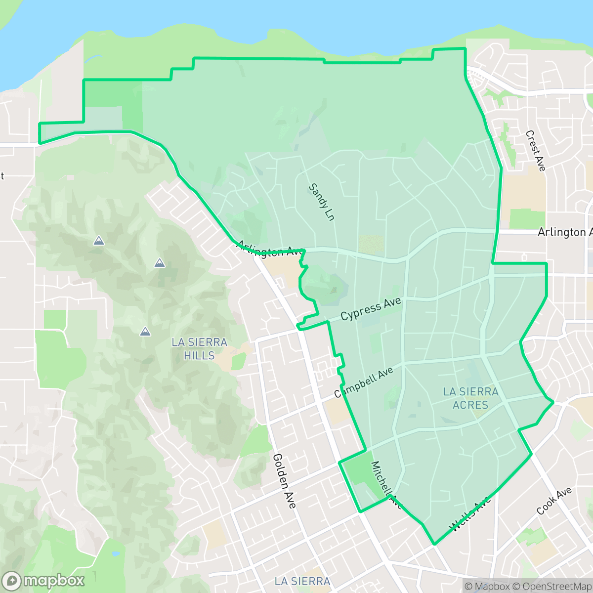 Map showing the location of La Sierra Acres, Riverside, CA