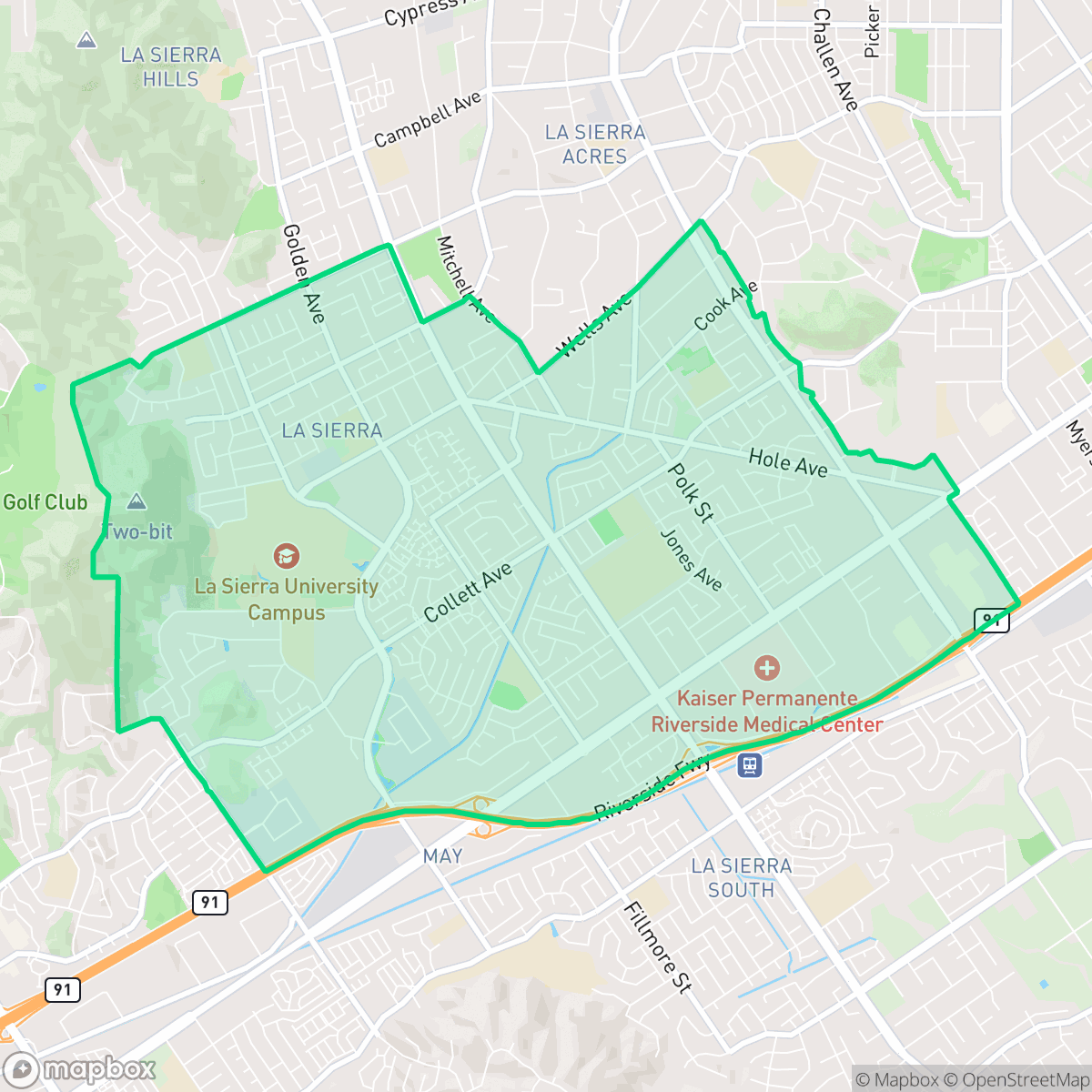 Map showing the location of La Sierra, Riverside, CA