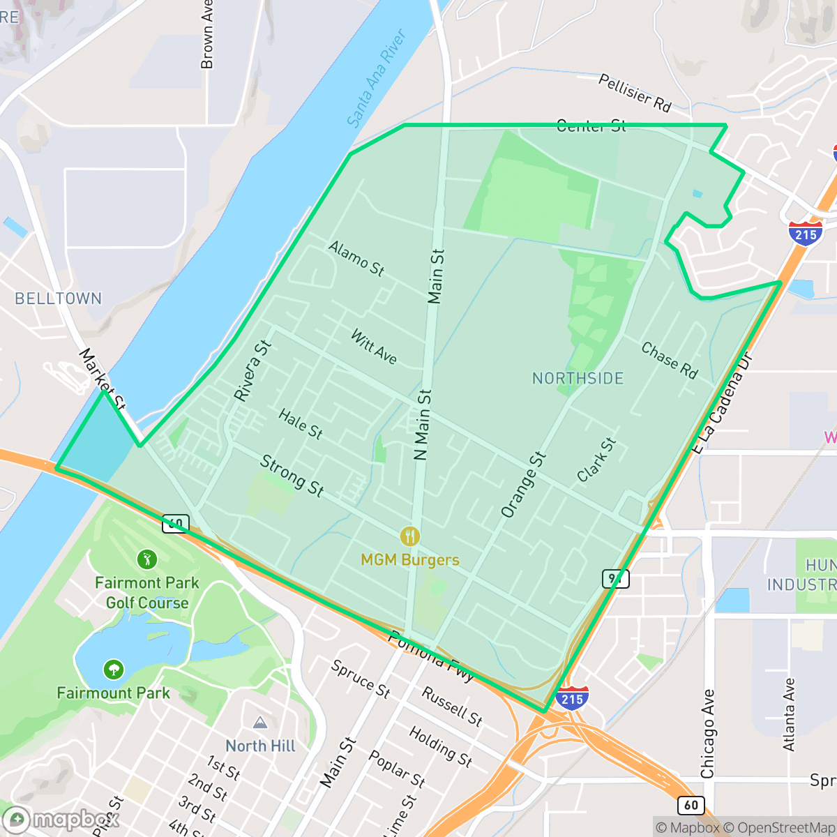 Map showing the location of Northside, Riverside, CA