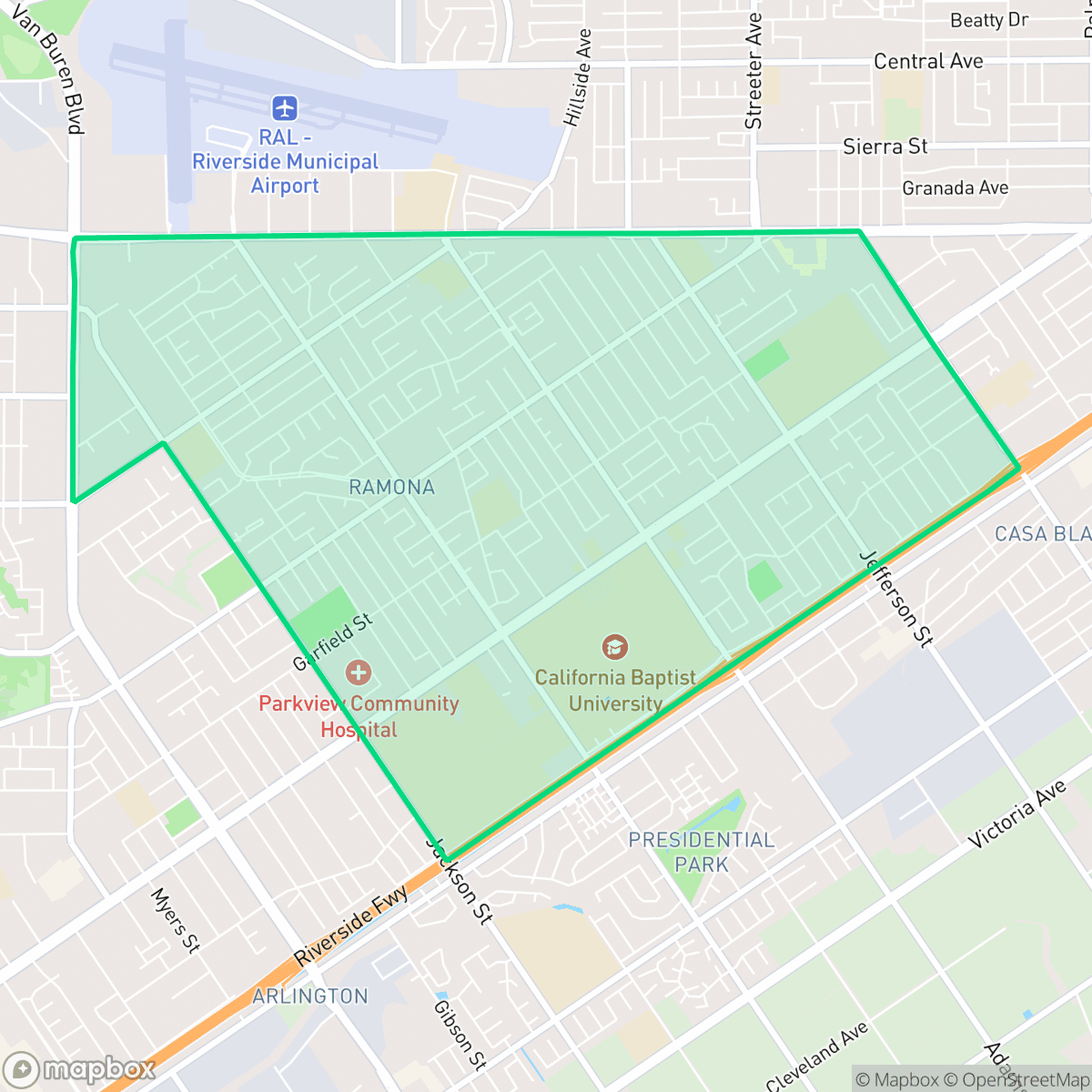 Map showing the location of Ramona, Riverside, CA