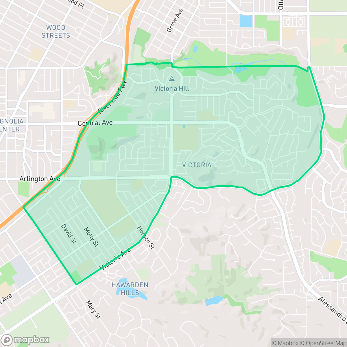 Map showing the location of Victoria, Riverside, CA