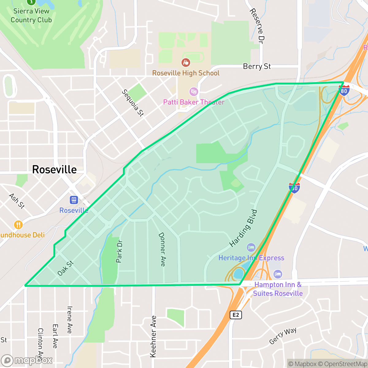 Map showing the location of Folsom Road, Roseville, CA